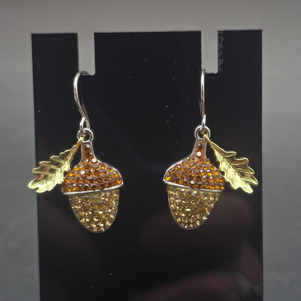 Rhinestone Brown Acorn Earrings Pierced ATI BR Fall Autumn